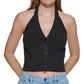 Calvin Klein Jeans Women's Cable Knit Cotton Halter Top Black Size X-Large