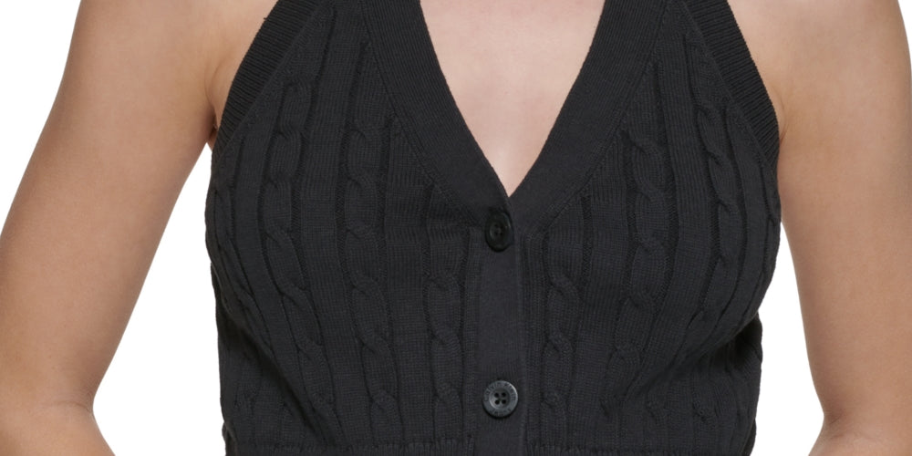 Calvin Klein Jeans Women's Cable Knit Cotton Halter Top Black Size X-Large