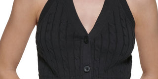 Calvin Klein Jeans Women's Cable Knit Cotton Halter Top Black Size X-Large