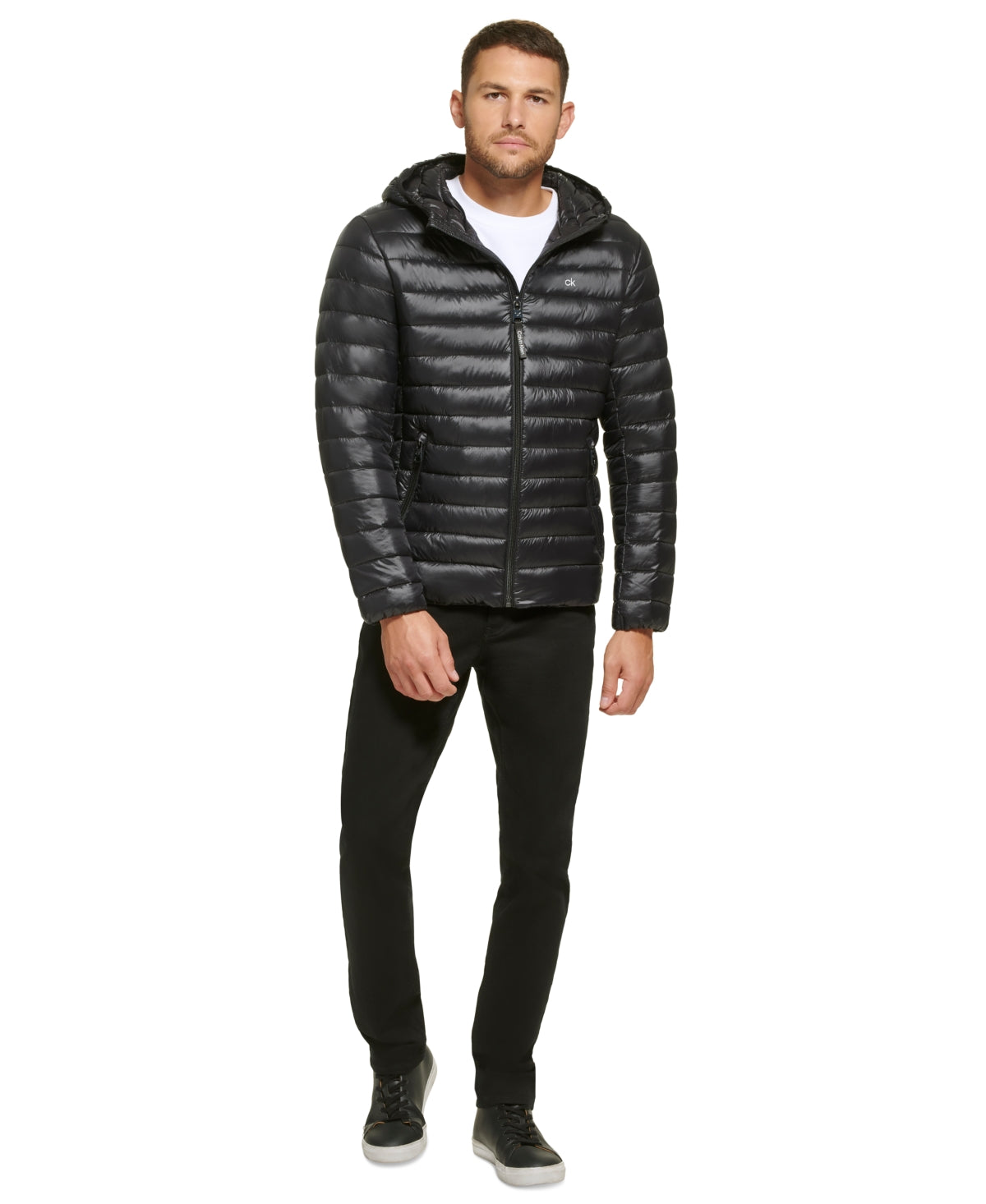 Calvin Klein Men's Hooded & Quilted Packable Jacket Black Size Small