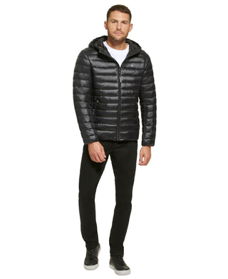 Calvin Klein Men's Hooded & Quilted Packable Jacket Black Size Small
