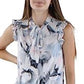 Calvin Klein Women's Printed Tie Neck Pullover Top Blue Size Petite Small