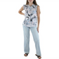 Calvin Klein Women's Printed Tie Neck Pullover Top Blue Size Petite Small