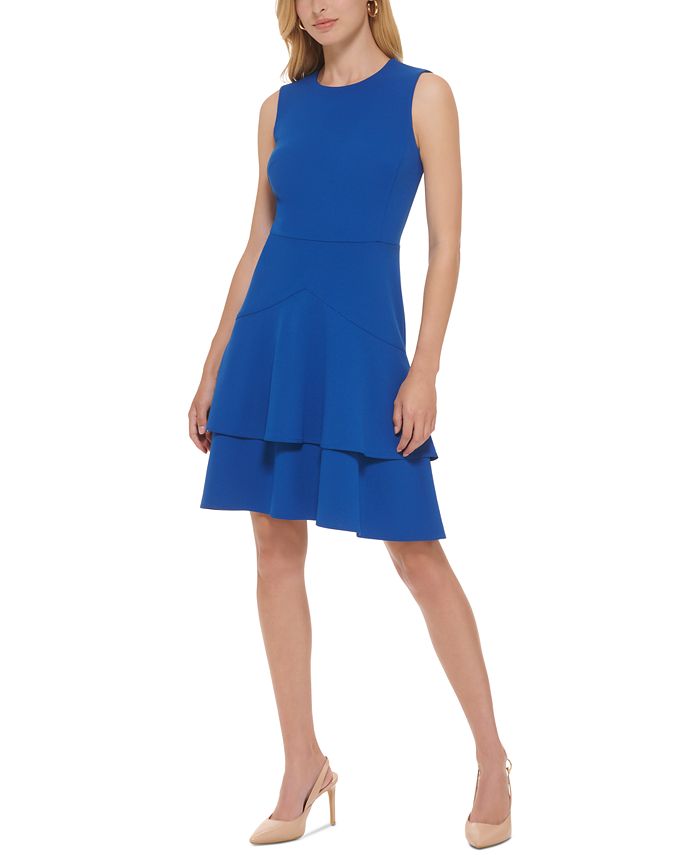 Calvin Klein Women's Tiered Sheath Dress Blue Size 12Petite