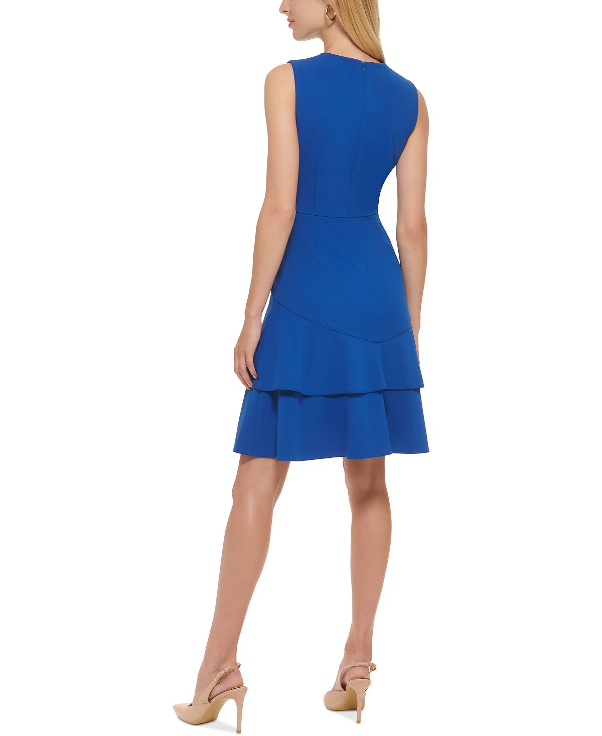 Calvin Klein Women's Tiered Sheath Dress Blue Size 8Petite