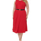 Calvin Klein Women's Plus Size Belted A-Line Dress Color Red