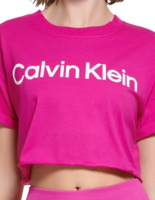 Calvin Klein Women's Logo Cropped T-Shirt Pink Size Medium