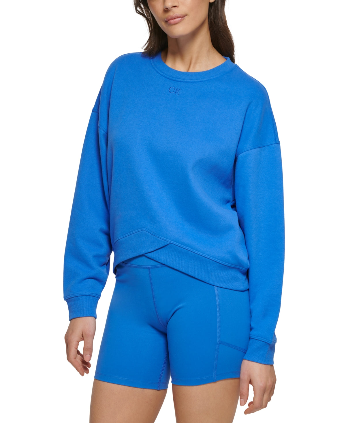 Calvin Klein Women's Crossover Hem Pullover Blue Size Small