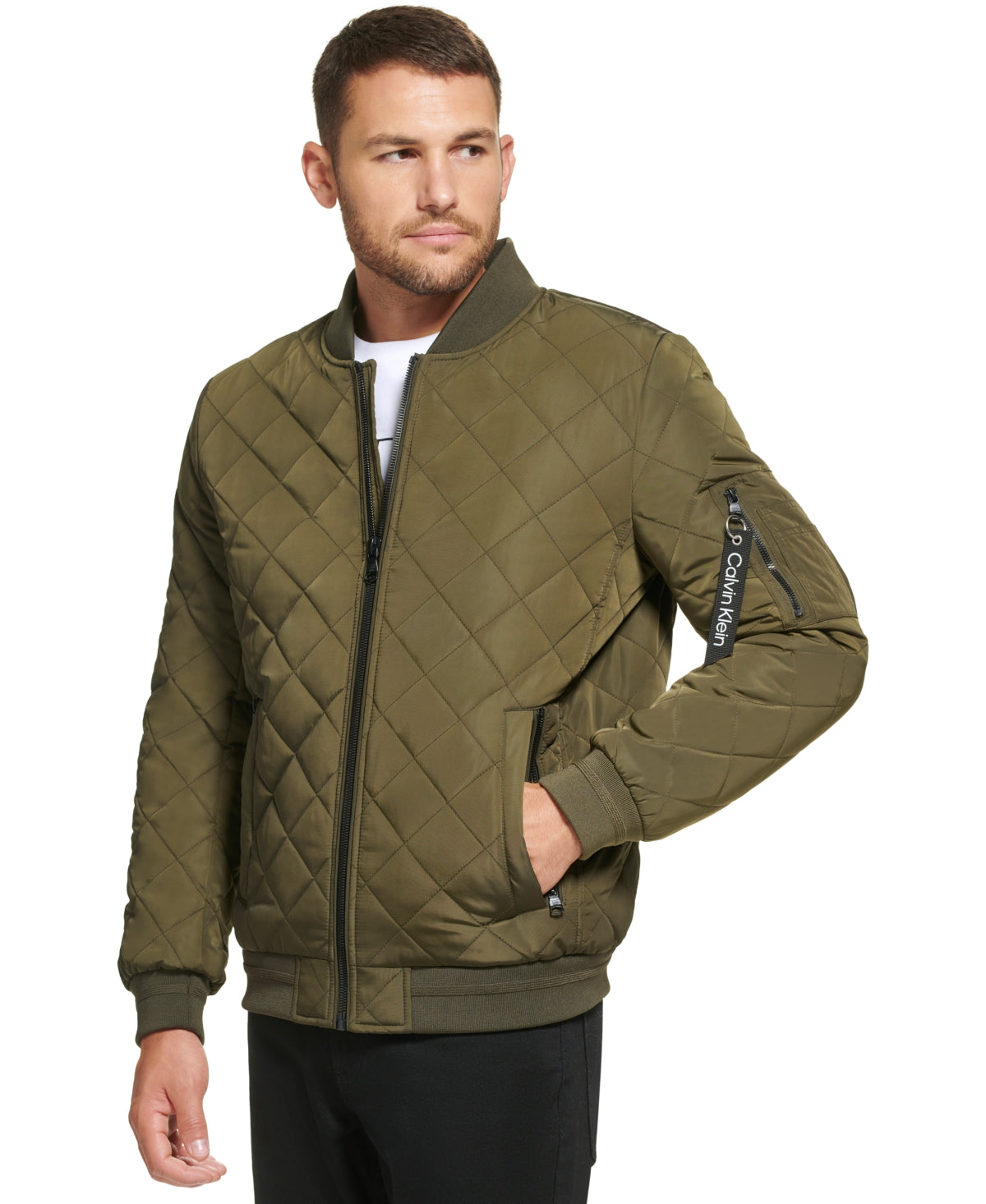 Calvin Klein Men's Quilted Baseball Jacket Green Size M