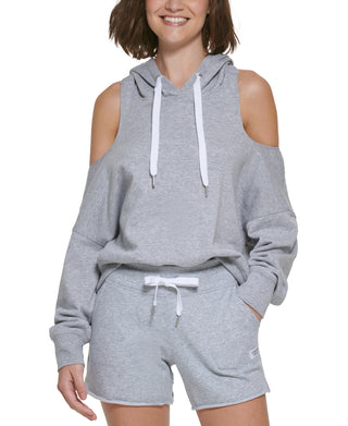 Calvin Klein Performance Women's Open-Back Cold-Shoulder Hoodie Silver Size XL