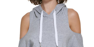 Calvin Klein Performance Women's Open-Back Cold-Shoulder Hoodie Silver Size XL