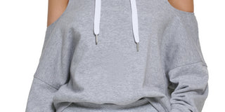 Calvin Klein Performance Women's Open-Back Cold-Shoulder Hoodie Silver Size XL