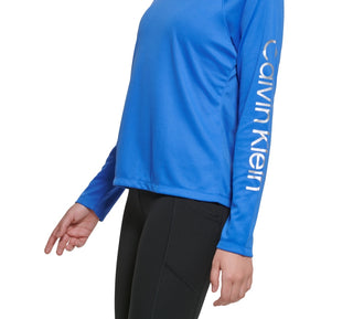Calvin Klein Women's Raglan Sleeve Logo Top Blue Size Medium