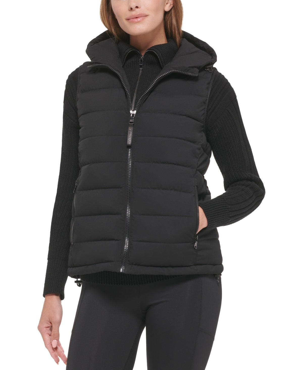 Calvin Klein Women's Hooded Quilted Zip Front Vest Black Size X-Large