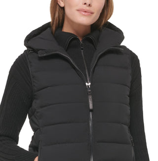 Calvin Klein Women's Hooded Quilted Zip Front Vest Black Size X-Large
