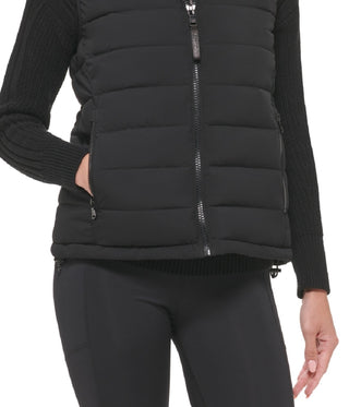 Calvin Klein Women's Hooded Quilted Zip Front Vest Black Size Large