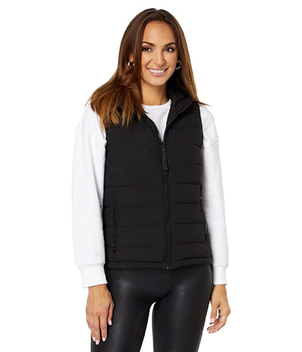 Calvin Klein Women's Hooded Quilted Zip Front Vest Black Size Small