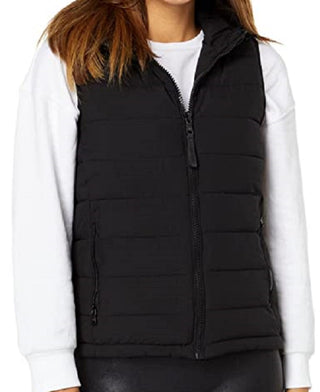 Calvin Klein Women's Hooded Quilted Zip Front Vest Black Size Small