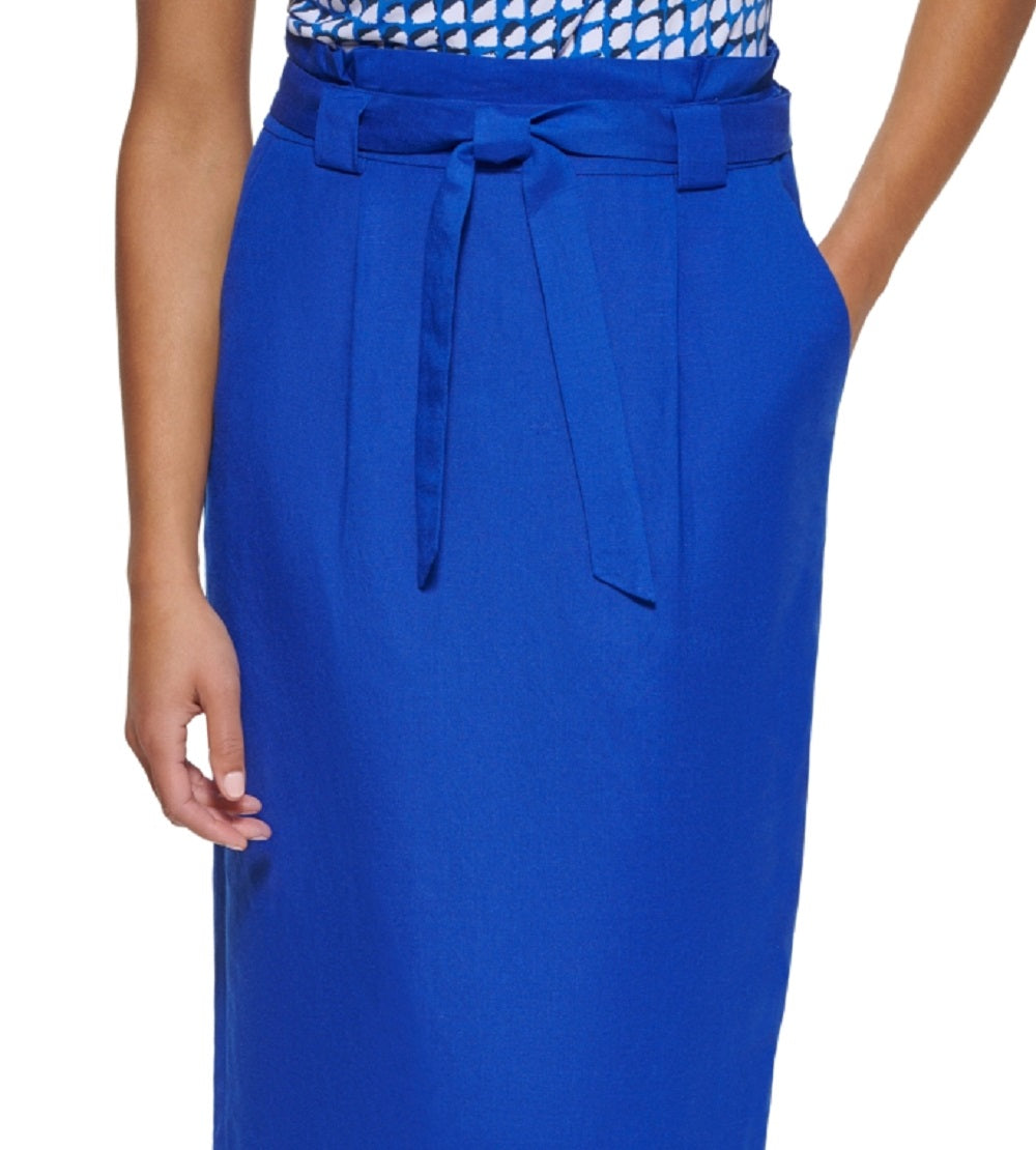 Calvin Klein Women's Tie Belt Pencil Skirt Blue Size 10Petite