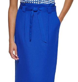 Calvin Klein Women's Tie Belt Pencil Skirt Blue Size 8 Petite