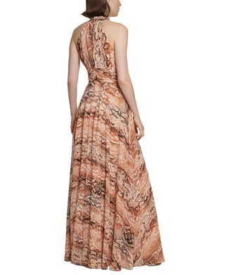 Calvin Klein Women's Snake Print Halter Gown Brown Size 16