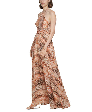 Calvin Klein Women's Snake Print Halter Gown Brown Size 16