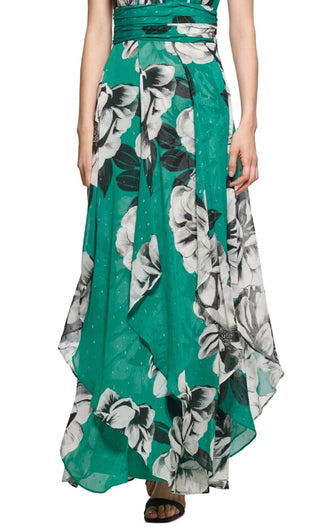 Calvin Klein Women's Metallic Embroidered Floral Print Maxi Dress Green Size 6