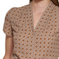 Calvin Klein Women's Printed Tulip Sleeve Top Brown Size Petite X-Small