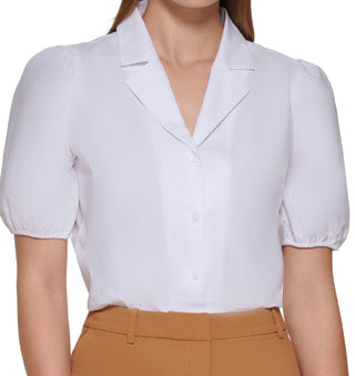 Calvin Klein Women's Short Sleeve Blouse White Size X-Large
