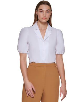 Calvin Klein Women's Short Sleeve Blouse White Size X-Large