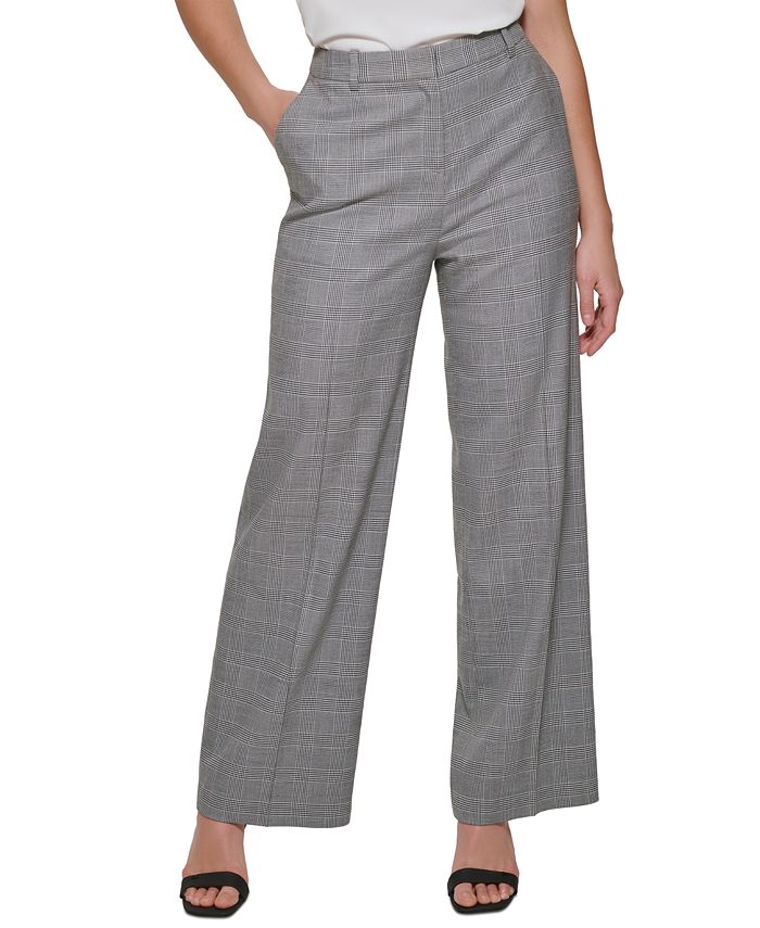 Calvin Klein Women's Glen Plaid Pants Gray Size 14