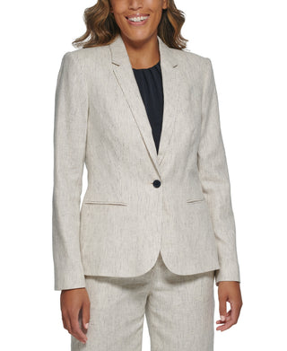 Calvin Klein Women's Linen Single Button Blazer White Size 8Petite