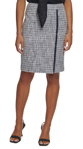 Calvin Klein Women's Tweed Pencil Skirt Blue Size 14 Petite