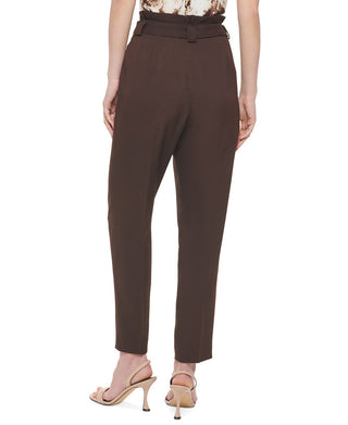 Calvin Klein Women's High Rise Tie Waist Pants Brown Size12Petite
