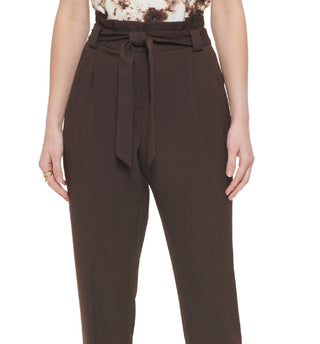 Calvin Klein Women's High Rise Tie Waist Pants Brown Size12Petite