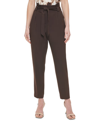 Calvin Klein Women's High Rise Tie Waist Pants Brown Size12Petite