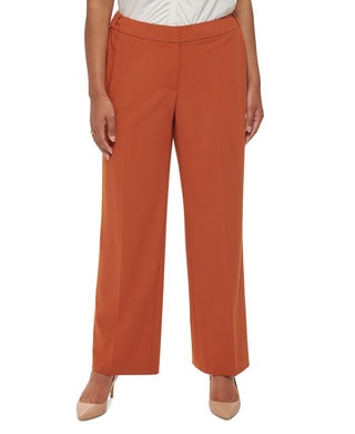 Calvin Klein Women's Zippered Pocketed Creased Hook And Bar Wear To Work Straight leg Pants Orange Size 14W