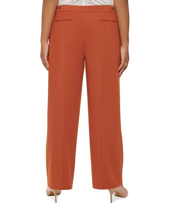 Calvin Klein Women's Zippered Pocketed Creased Hook And Bar Wear To Work Straight leg Pants Orange Size 14W