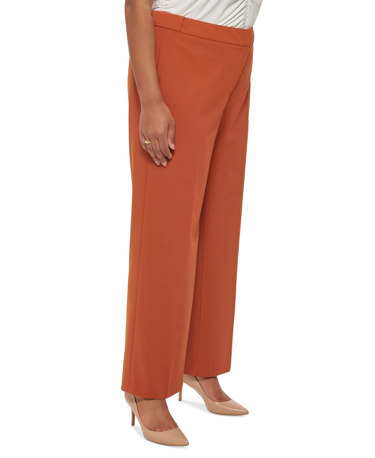 Calvin Klein Women's Zippered Pocketed Creased Hook And Bar Wear To Work Straight leg Pants Orange Size 14W
