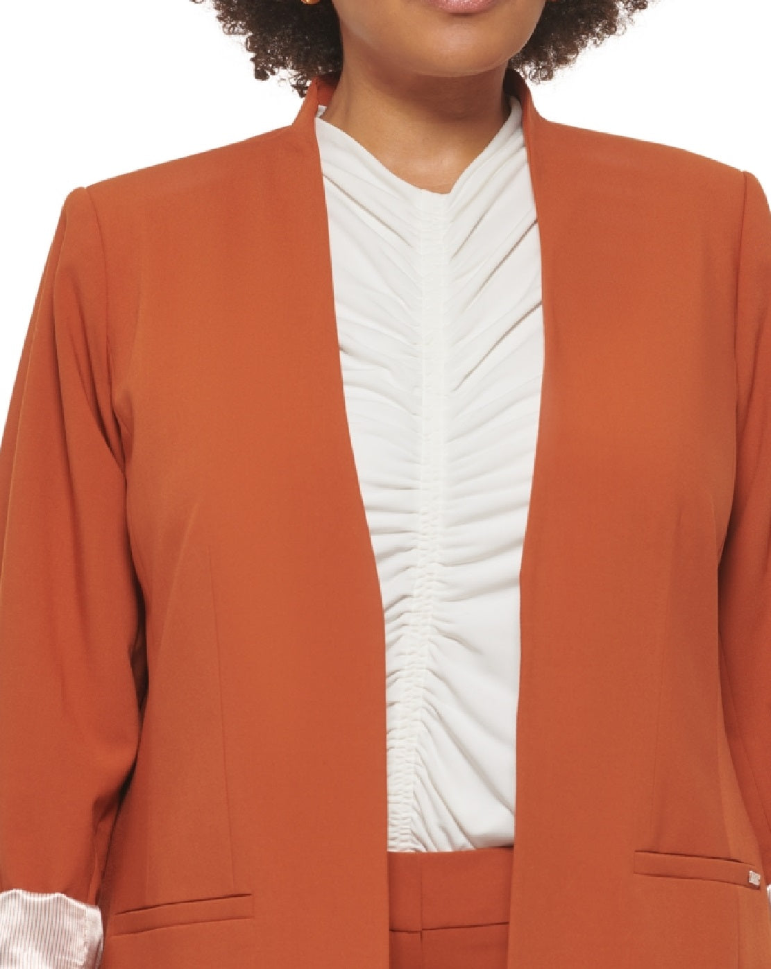 Calvin Klein Women's Lux Roll Tab Blazer Brown Size 24W