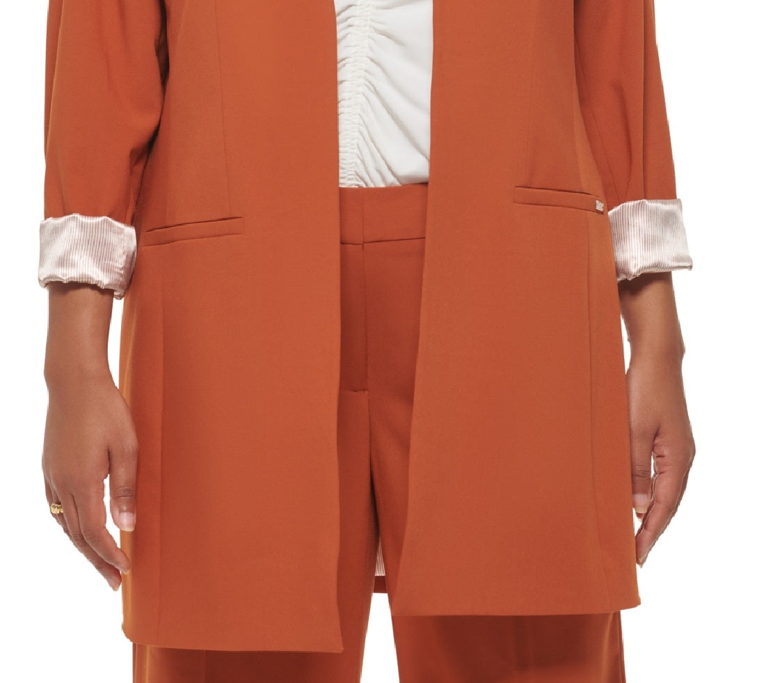 Calvin Klein Women's Lux Roll Tab Blazer Brown Size 18W