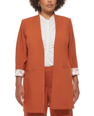 Calvin Klein Women's Lux Roll Tab Blazer Brown Size 18W