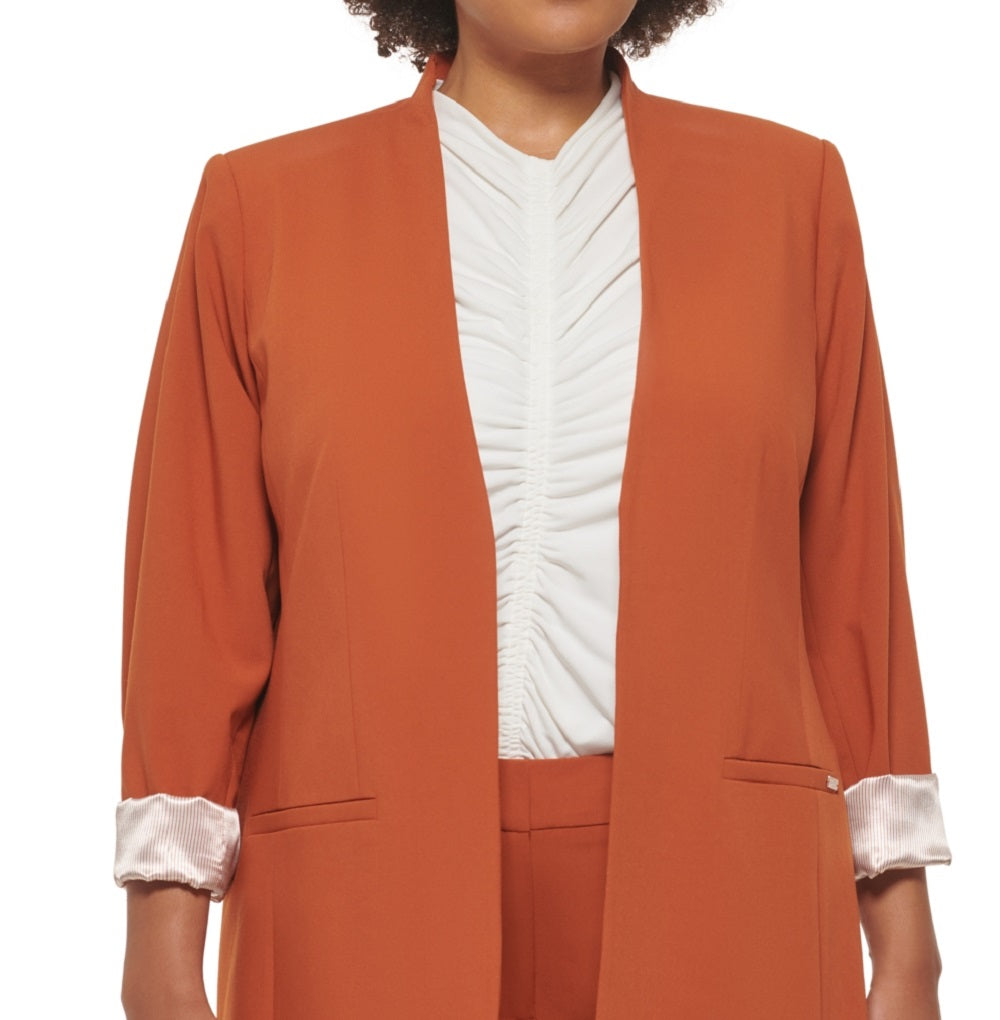 Calvin Klein Women's Lux Roll Tab Blazer Brown Size 16W