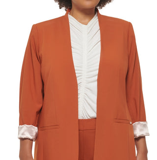 Calvin Klein Women's Lux Roll Tab Blazer Brown Size 16W