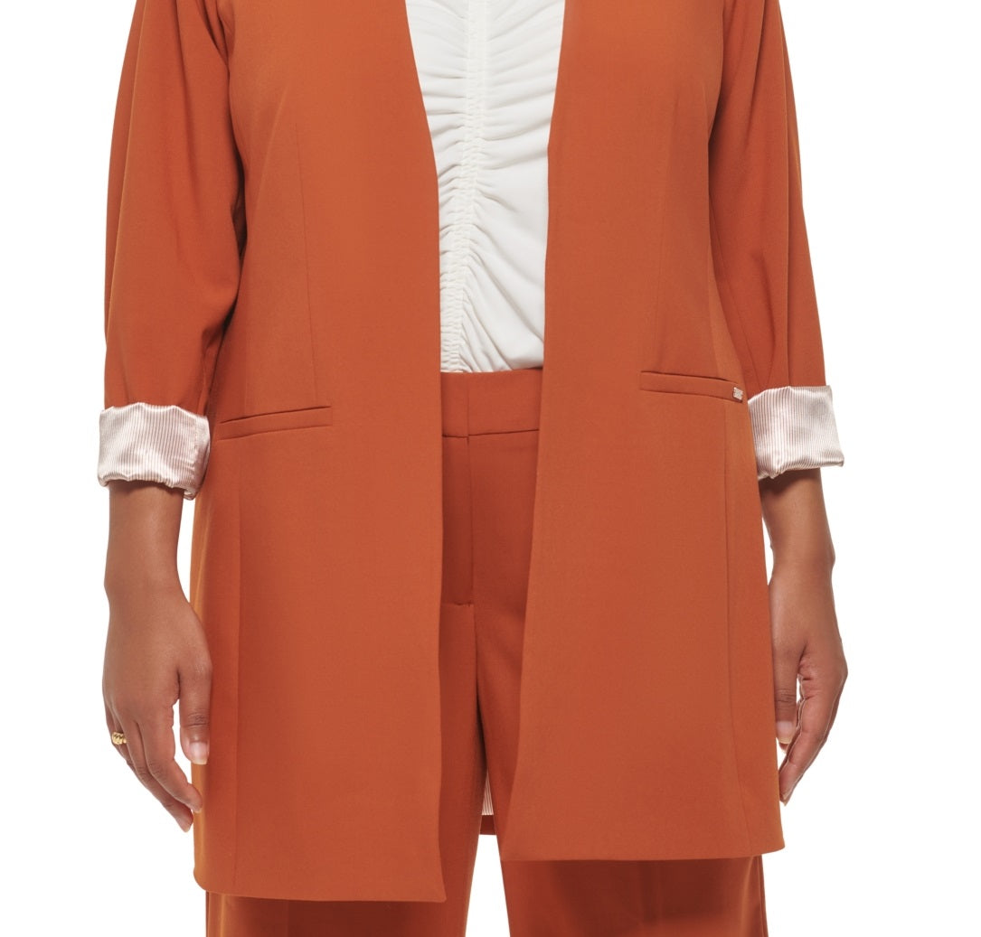 Calvin Klein Women's Lux Roll Tab Blazer Brown Size 16W