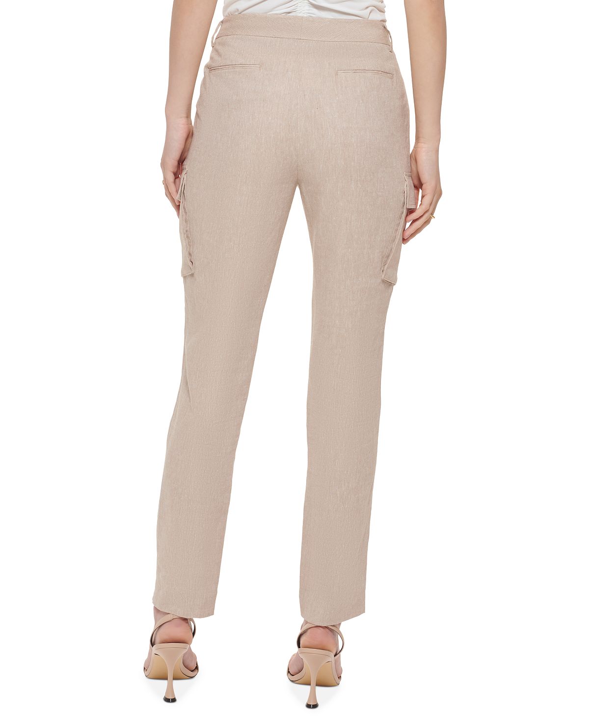 Calvin Klein Women's Linen Blend Slim Leg Pants Brown Size 8Petite