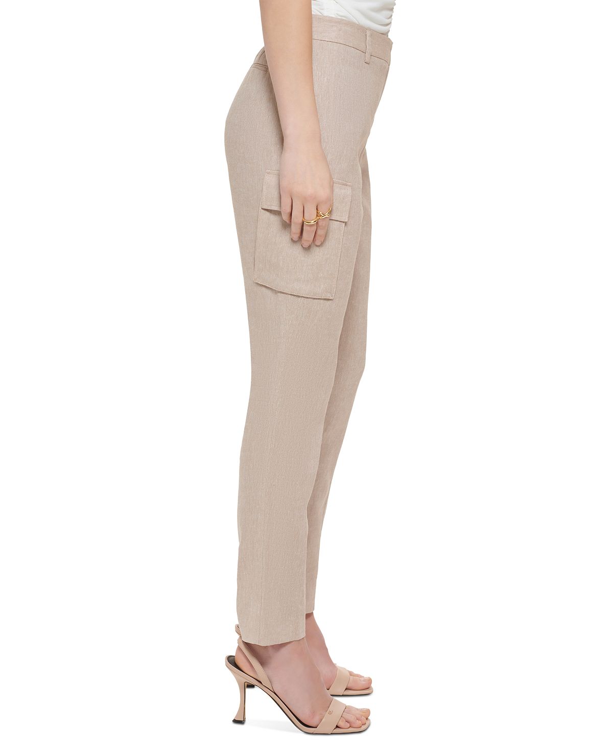 Calvin Klein Women's Linen Blend Slim Leg Pants Brown Size 8Petite