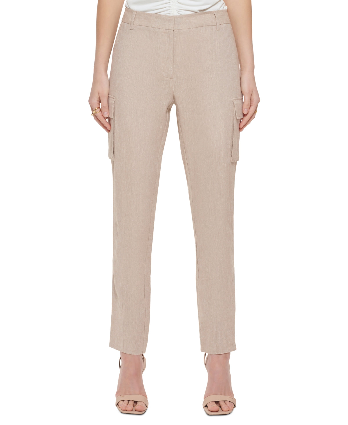 Calvin Klein Women's Linen Blend Slim Leg Pants Brown Size 8Petite