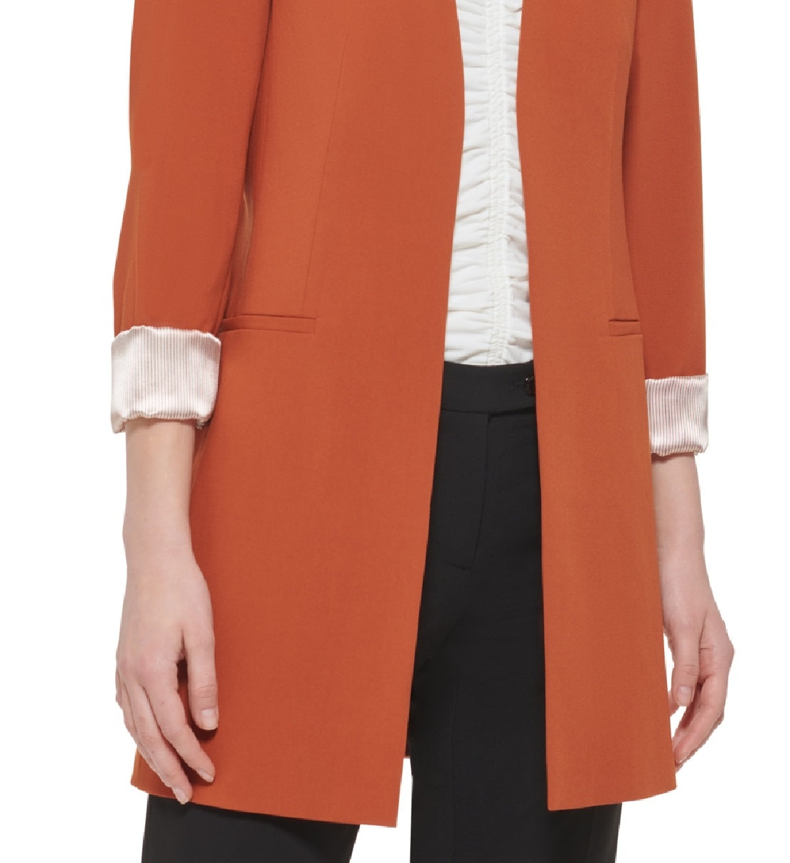 Calvin Klein Women's Open Front 3/4 Sleeve Blazer Brown Size 12Petite