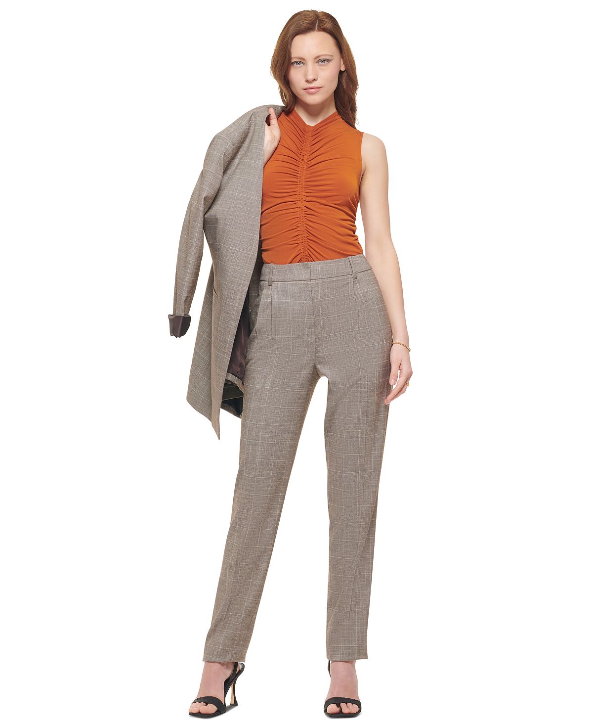 Calvin Klein Women's Ruched Sleeveless Top Brown Size X-Large